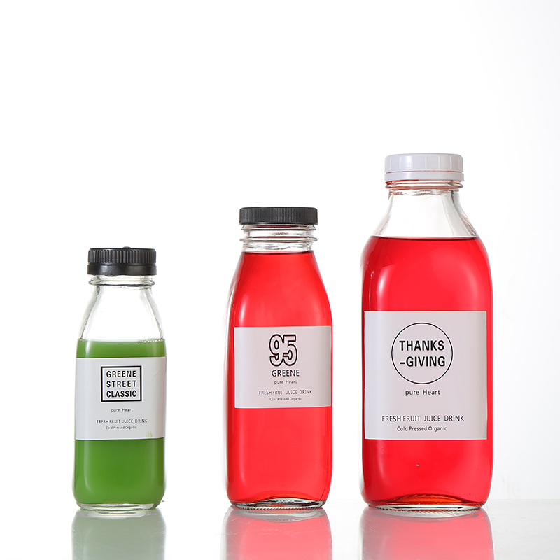Wholesale 250ML500ML Square Glass Beverage Bottle Custom Juice Bottle For Juicing 16oz With Lid