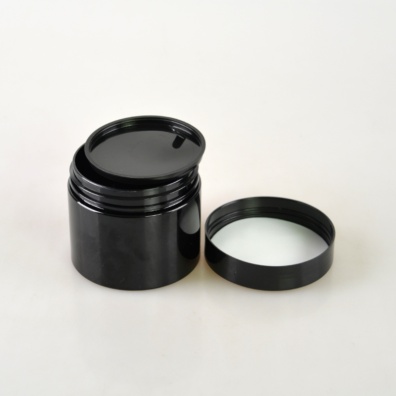 Wholesale 250g recycled black round plastic pet cosmetics jars for cosmetics