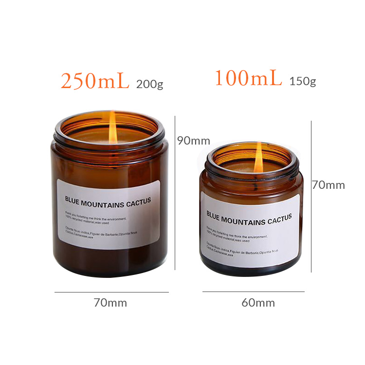 Wholesale 250ml 100ml Glass Candle Jar Luxury Custom Amber empty with tinplate lids