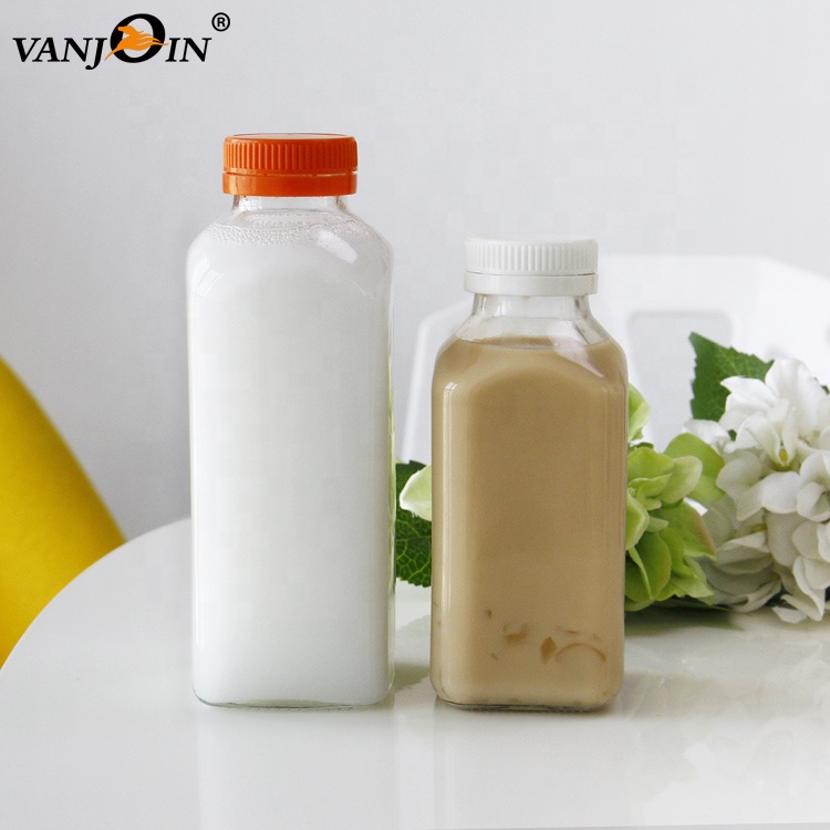 Wholesale 250ml 350ml 500ml Empty Square Clear Juice Beverage Glass Bottles bouteille en verre jus