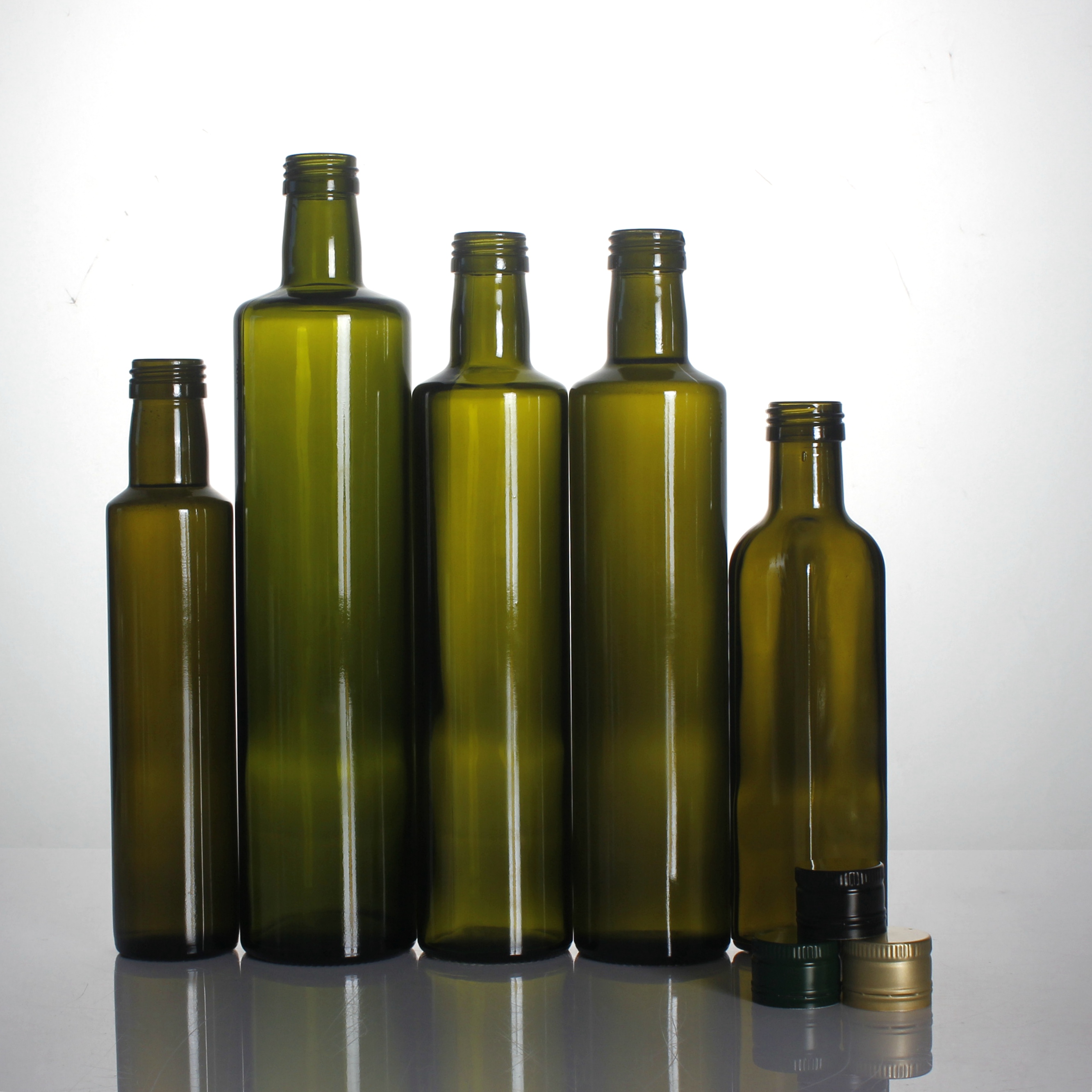 Wholesale 250ml 375ml 500ml 750ml 1000ml dark green amber round square marasca olive oil glass bottles