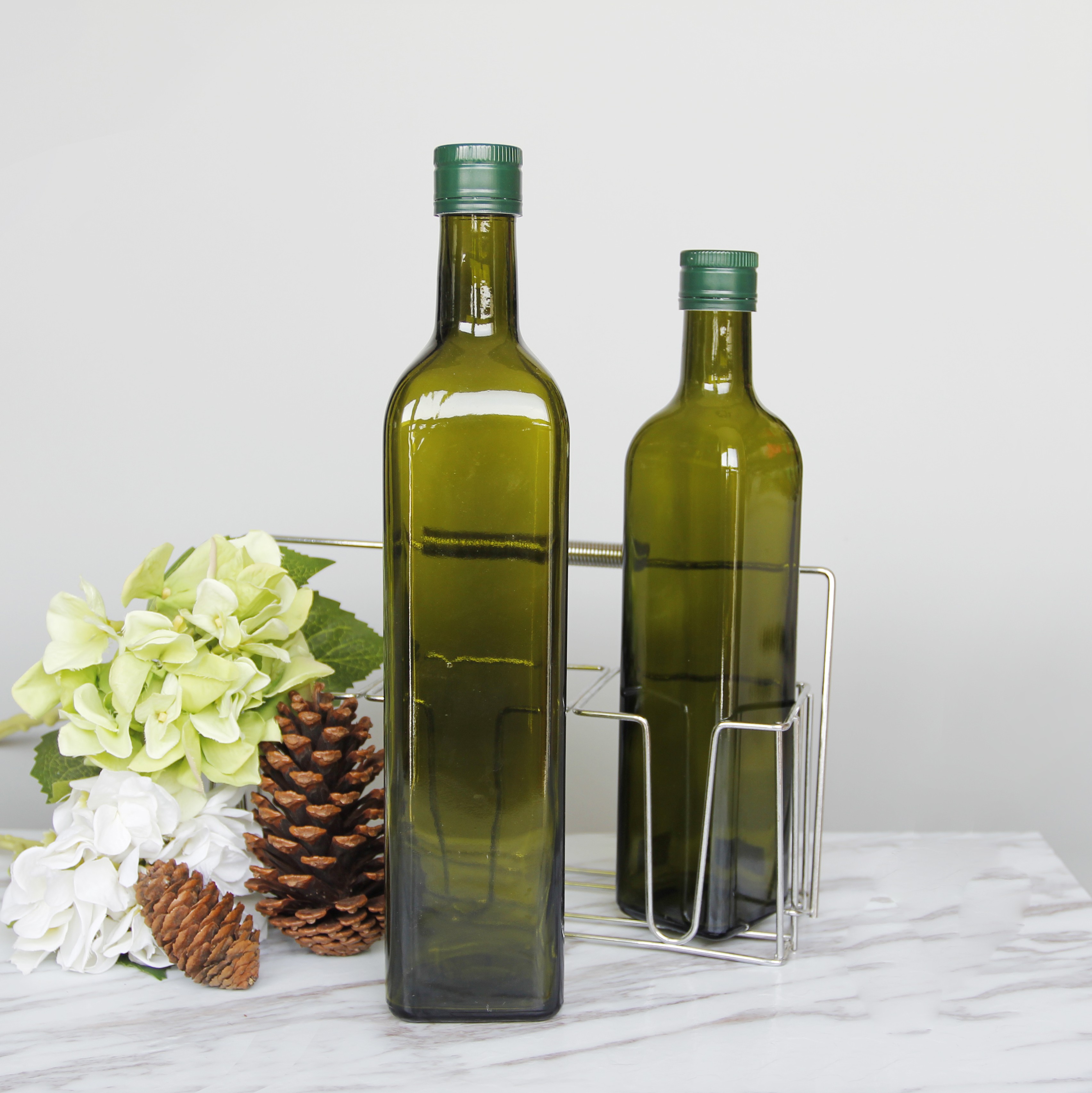 Wholesale 250ml 500ml 750ml 1000ml Green Square Glass Olive Oil bottle