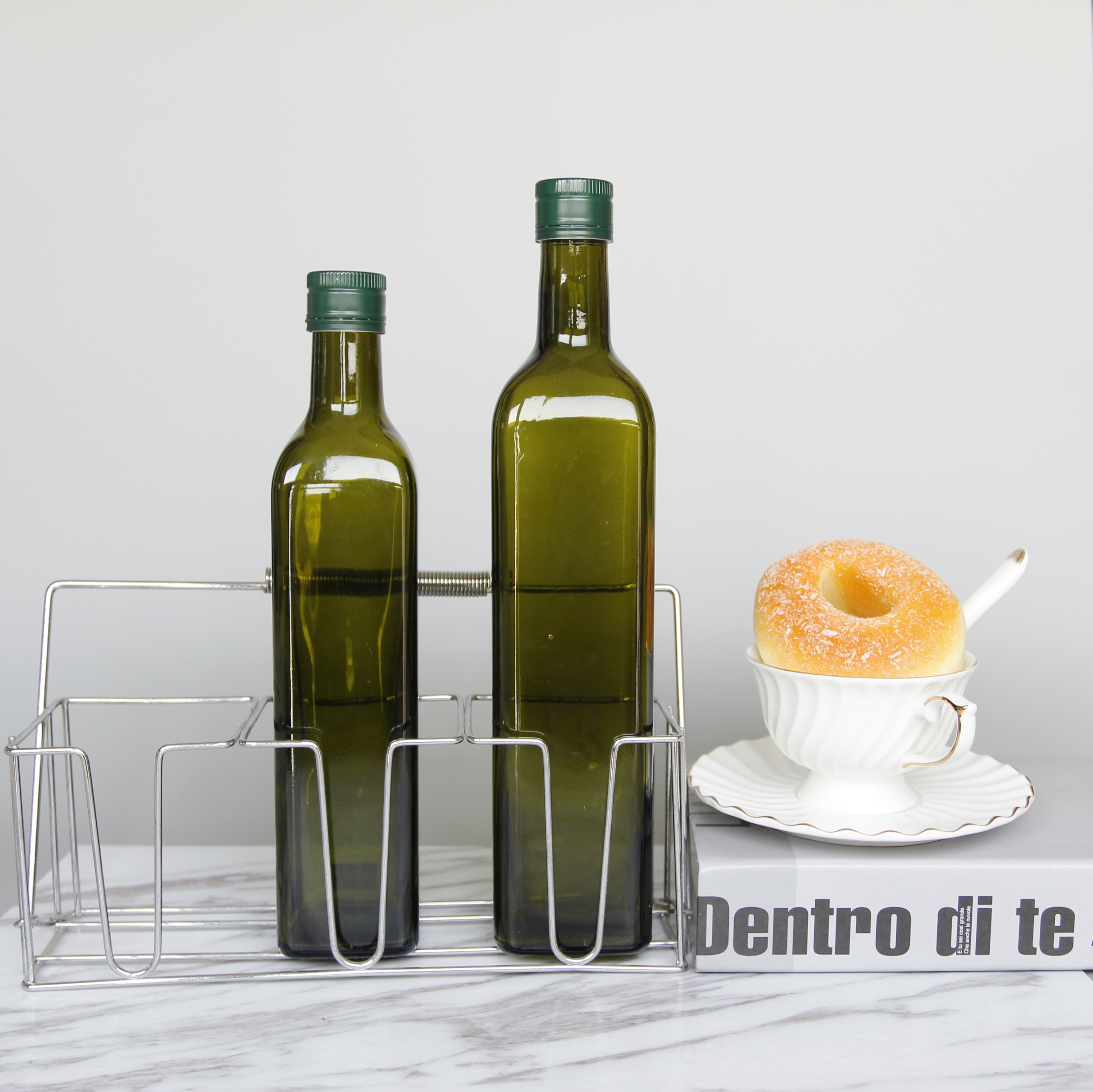 Wholesale 250ml 500ml 750ml 1000ml Green Square Glass Olive Oil bottle