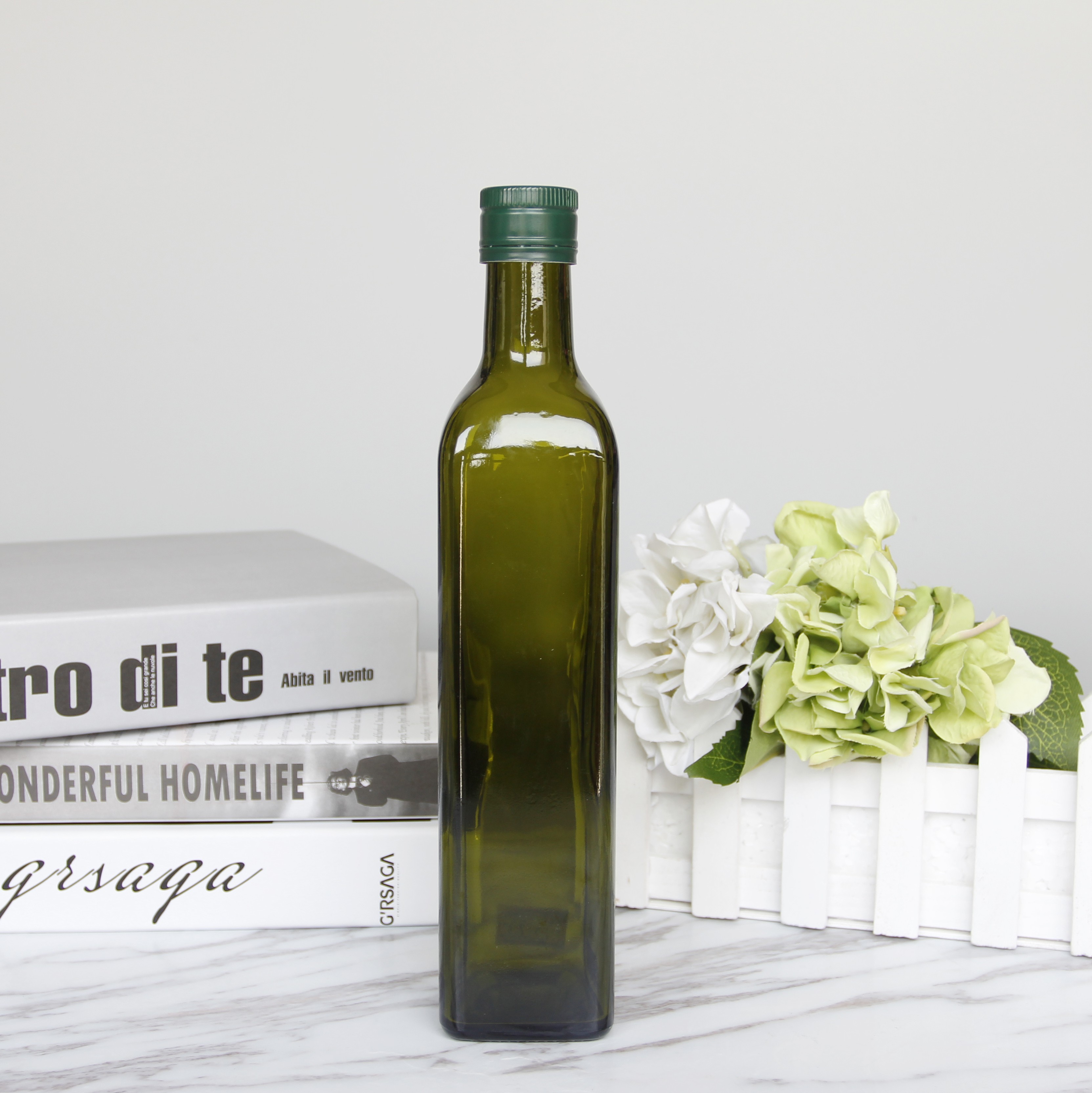 Wholesale 250ml 500ml 750ml 1000ml Green Square Glass Olive Oil bottle