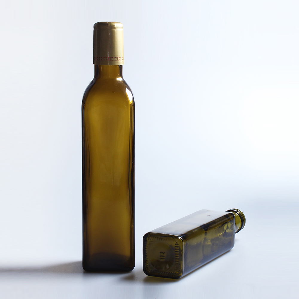 Wholesale 250ml 500ml 750ml 1000ml Square Dark Green Glass Olive Oil Bottle For Marasca With Aluminum Cap