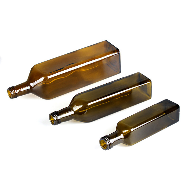 Wholesale 250ml 500ml 750ml 1000ml Square Dark Green Glass Olive Oil Bottle For Marasca With Aluminum Cap