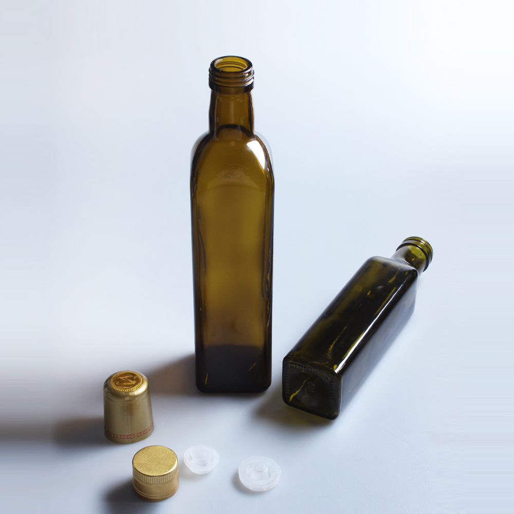 Wholesale 250ml 500ml 750ml 1000ml Square Dark Green Glass Olive Oil Bottle For Marasca With Aluminum Cap