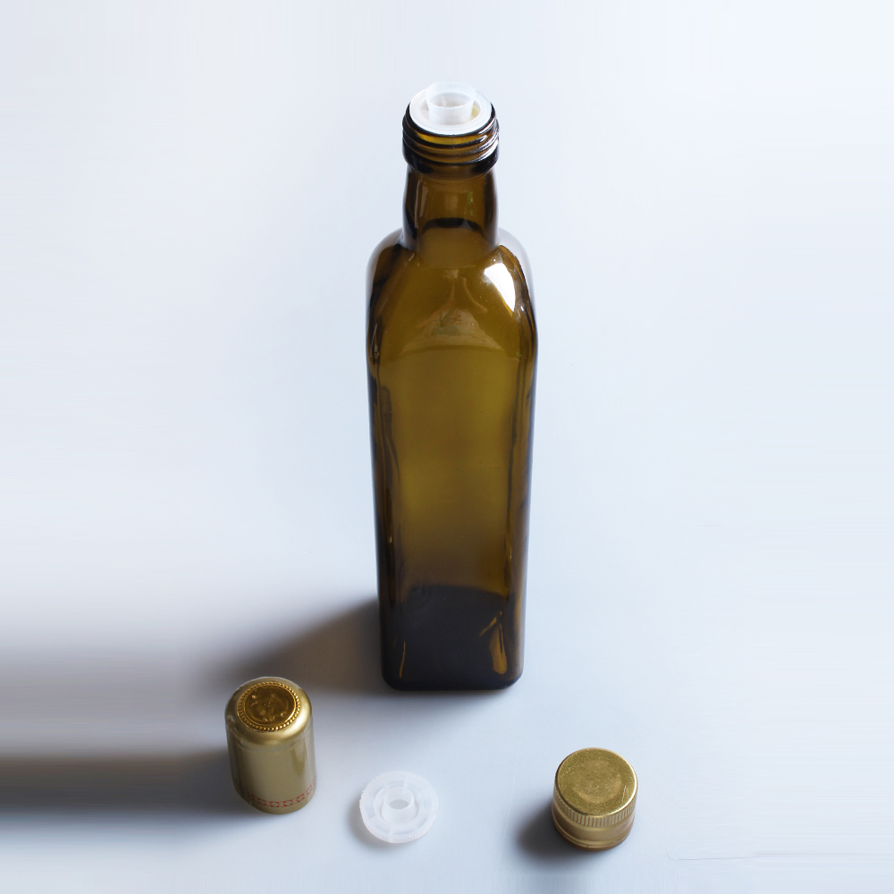 Wholesale 250ml 500ml 750ml 1000ml Square Dark Green Glass Olive Oil Bottle For Marasca With Aluminum Cap