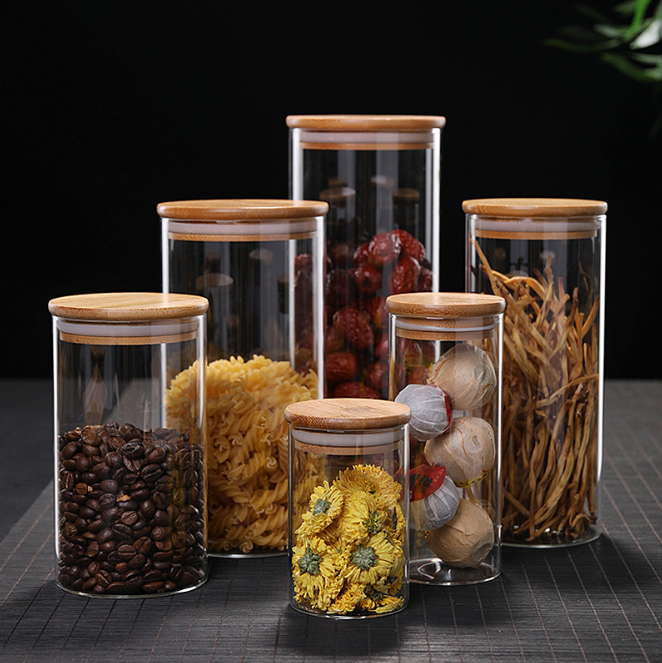 Wholesale 250ml 500ml Food Storage Containers Wooden Lid Clear Empty Glass Jars