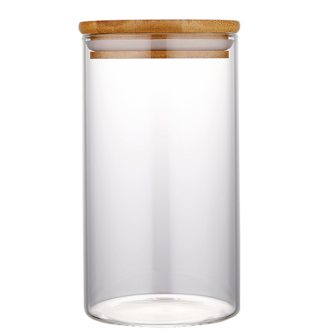 Wholesale 250ml 500ml Food Storage Containers Wooden Lid Clear Empty Glass Jars