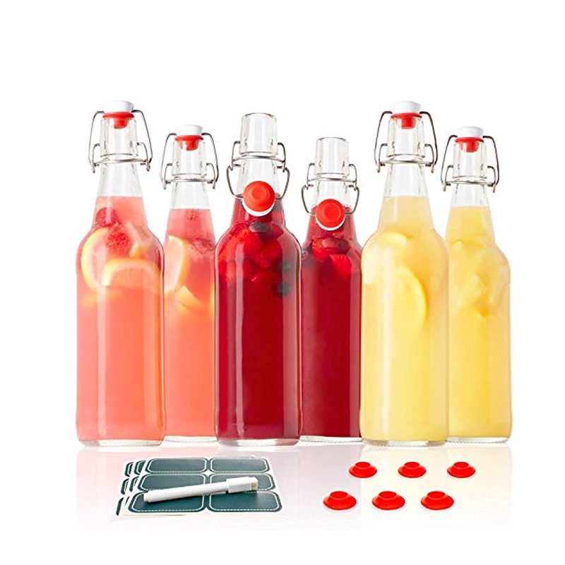 Wholesale 250ml Clear Swing Top Recycled Beer Kombucha Glass Bottle with Stoppers