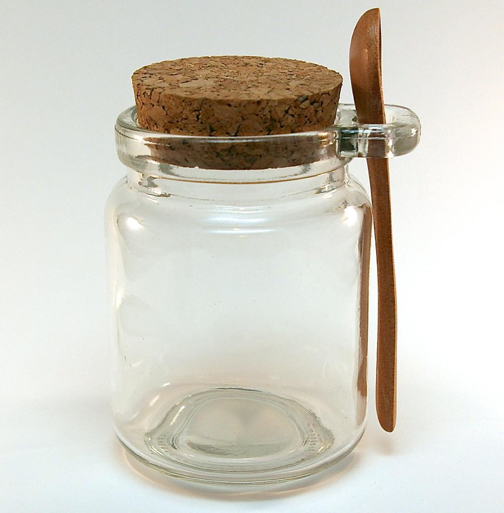 Wholesale 250ml glass jar with bamboo spoon and cork lid for spices Salt Seasonings