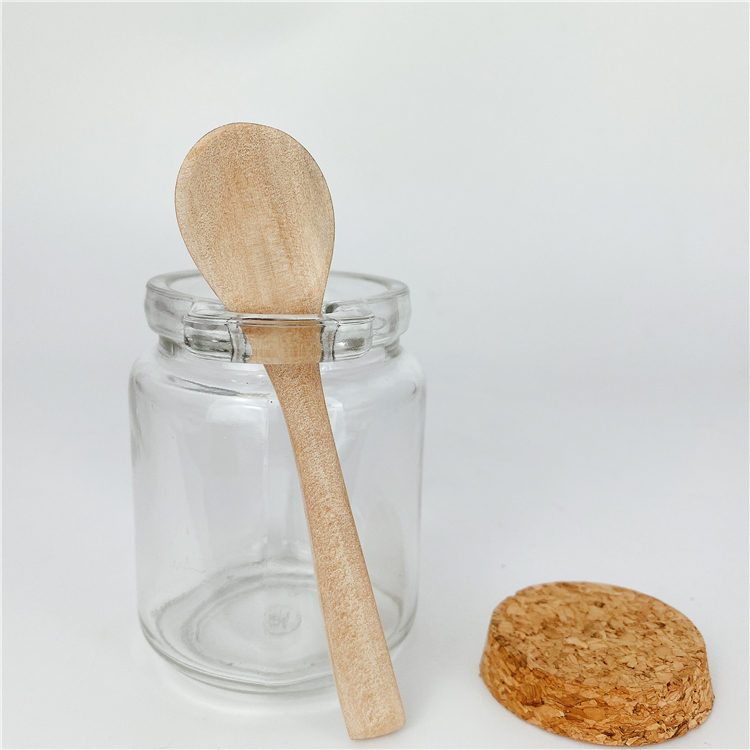 Wholesale 250ml glass jar with bamboo spoon and cork lid for spices Salt Seasonings