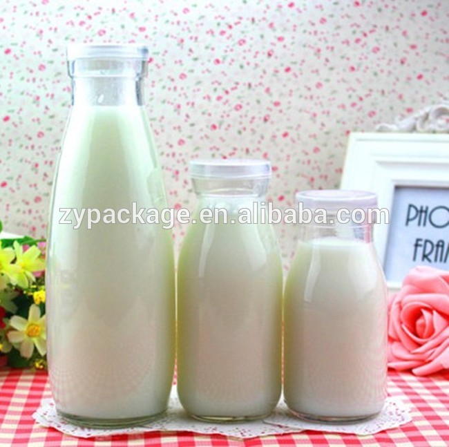 Wholesale 250ml milk glass bottle, 8oz glass juice bottle beverage bottles with plastic lids 250ml 200ml 100ml