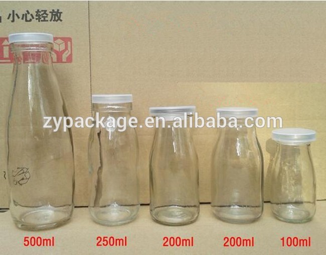 Wholesale 250ml milk glass bottle, 8oz glass juice bottle beverage bottles with plastic lids 250ml 200ml 100ml