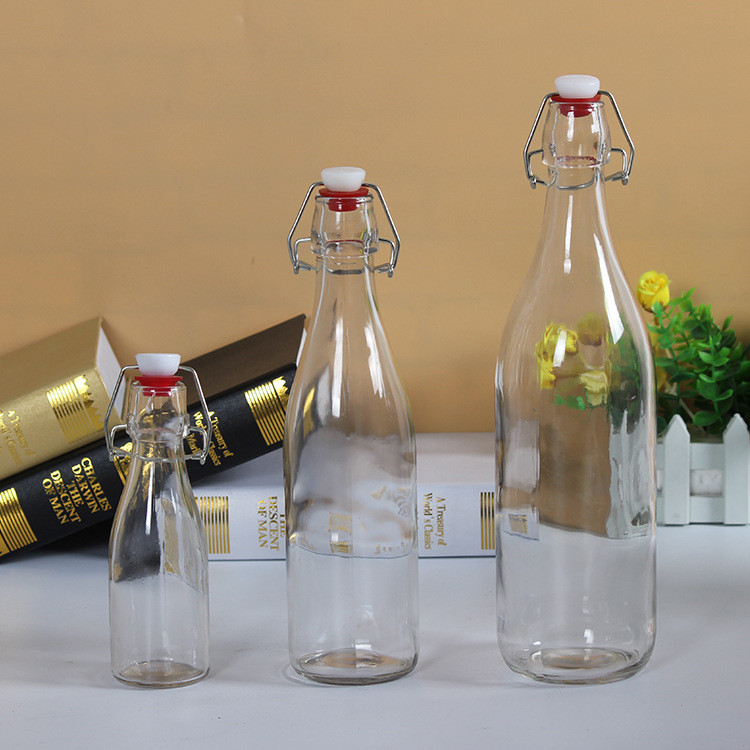Wholesale 250ml reusable easy cap glass bottles with ceramic swing top stopper for sauce / vinegar / oil / milk / liquid