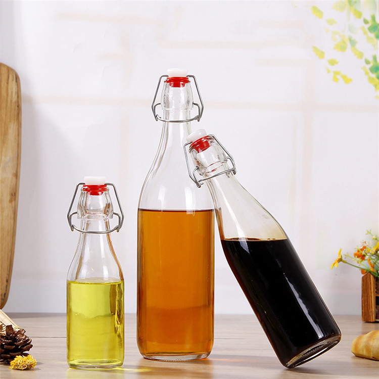 Wholesale 250ml reusable easy cap glass bottles with ceramic swing top stopper for sauce / vinegar / oil / milk / liquid