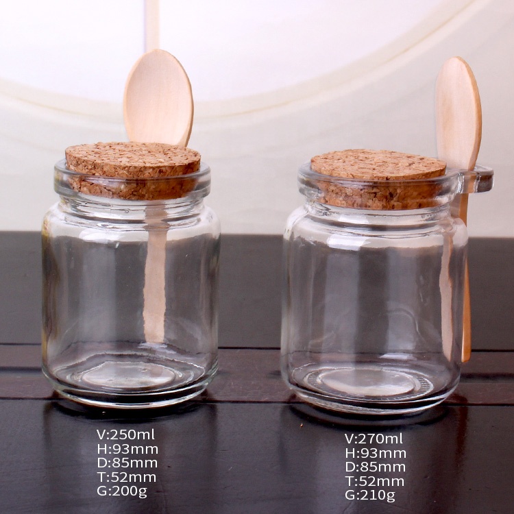 Wholesale 250ml round food glass storage bottles with cork