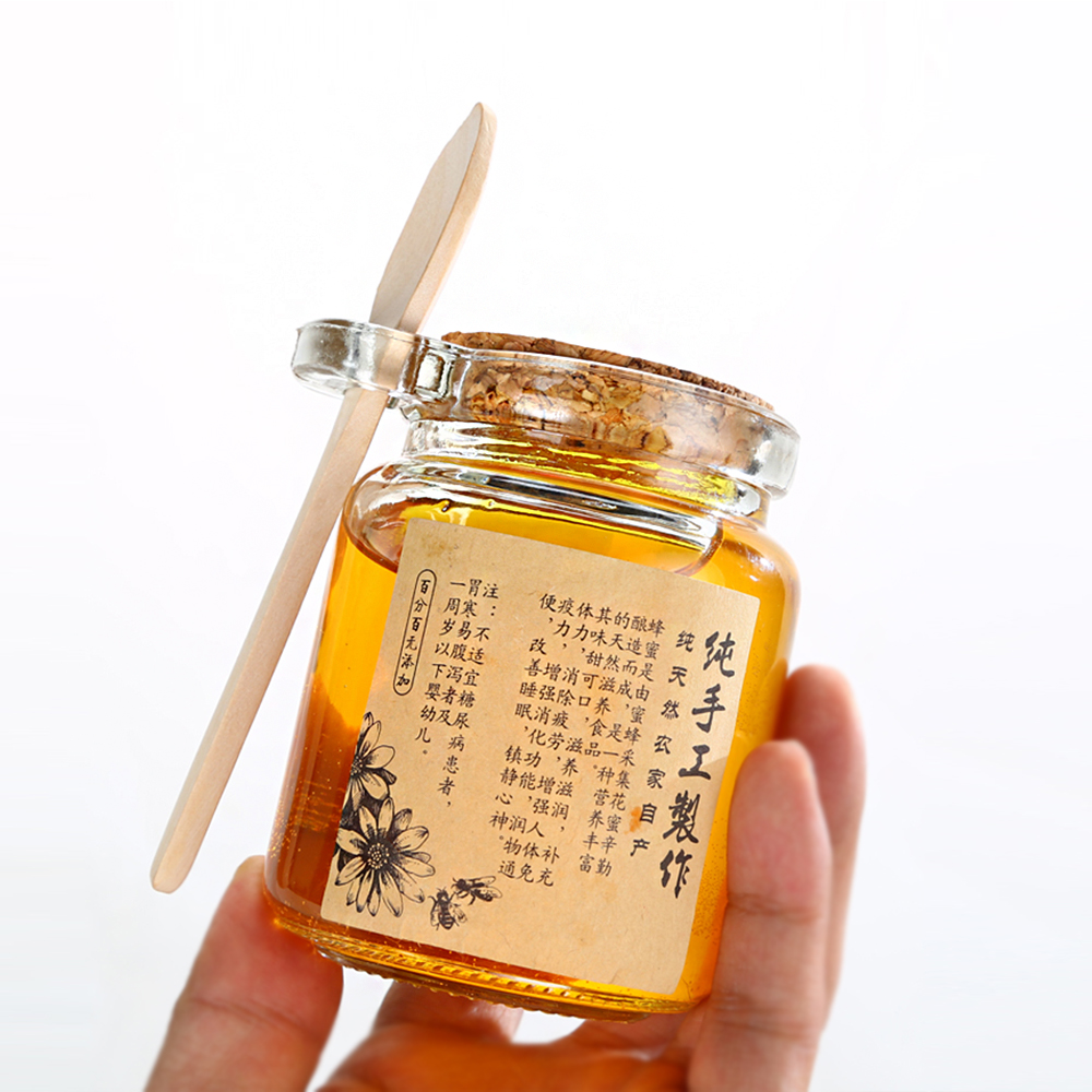 Wholesale 250ml round shape Seasoning glass container cruet Spice Jar With Spoon Bamboo Lid
