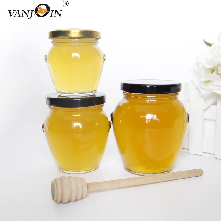 Wholesale 25ml-500ml round shape glass jar for honey jam jelly with metal lid