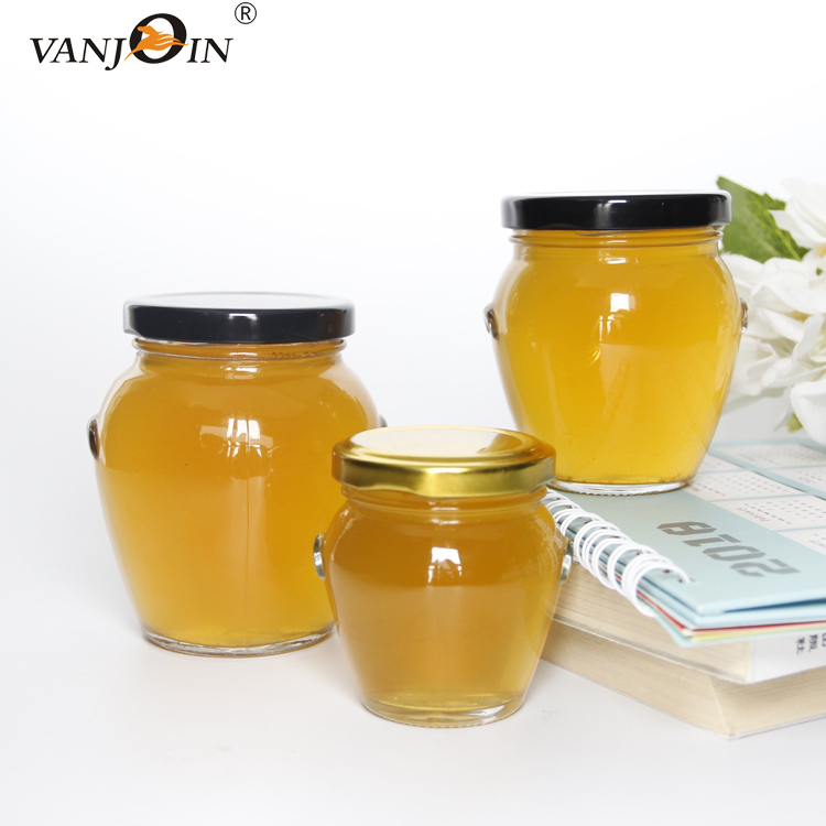 Wholesale 25ml-500ml round shape glass jar for honey jam jelly with metal lid