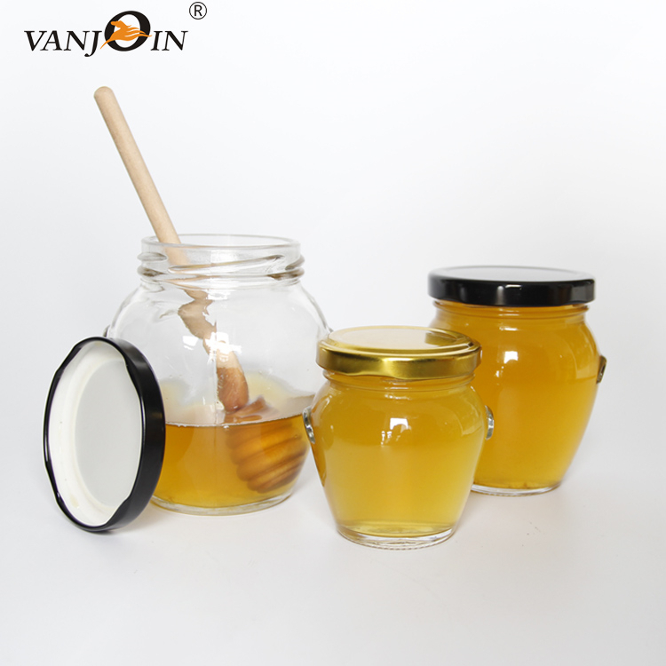Wholesale 25ml-500ml round shape glass jar for honey jam jelly with metal lid