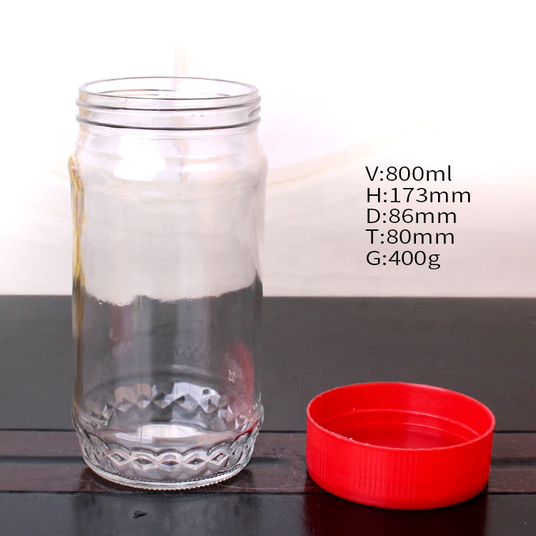 Wholesale 26oz 800ml wide mouth clear kitchen food glass storage jar with screw lid