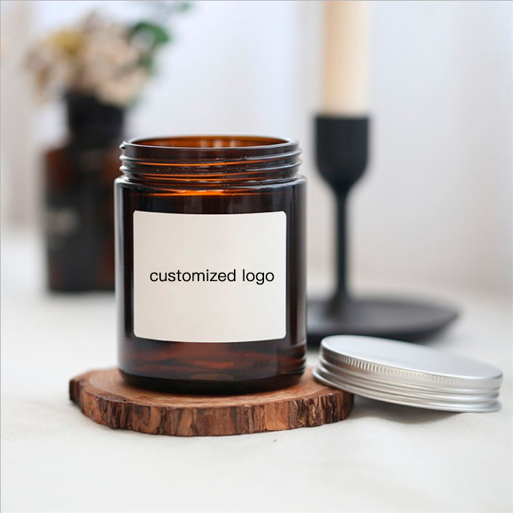 Wholesale 270ml 240ml Round Amber White Metal Lid Flint Mason Straight Sided Jar For Candle