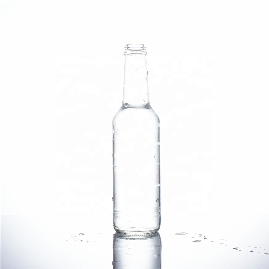 Wholesale 275ml clear empty carbonated soft drinking beverage soda cocktail juice glass beer bottle with pull ring cap closure