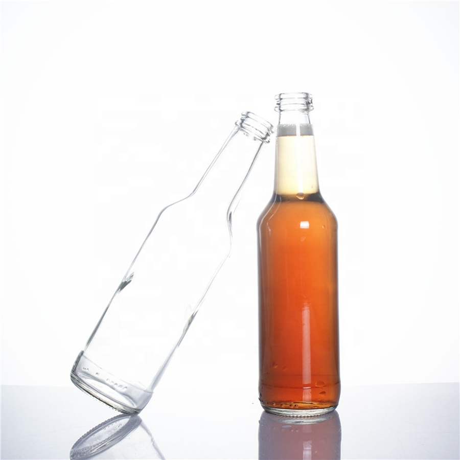 Wholesale 275ml clear empty carbonated soft drinking beverage soda cocktail juice glass beer bottle with pull ring cap closure