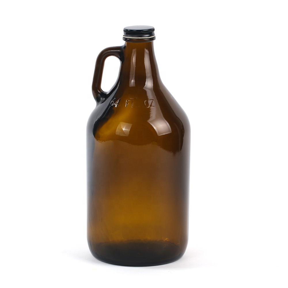 Wholesale 2L 64oz amber empty win bottle beer glass growler with cap