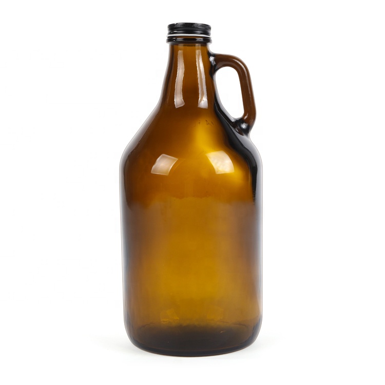 Wholesale 2L 64oz amber empty win bottle beer glass growler with cap