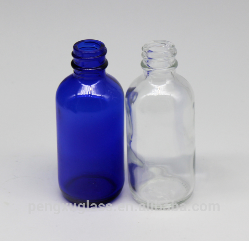 Wholesale 2oz 60ml spray cosmetic bottle cobalt blue boston round glass essential oil bottle with pump sprayer