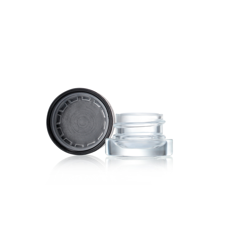 Wholesale 3 5 7 ml mini cbd wax oil storage glass container clear small child resistant concentrate jar with black lid