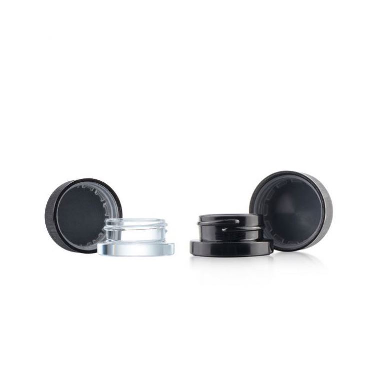 Wholesale 3 G 5G 7 G Smooth Black Child Proof CBD Glass Weed Pots Child Resist Caps Glass Jars With Private Label Printing