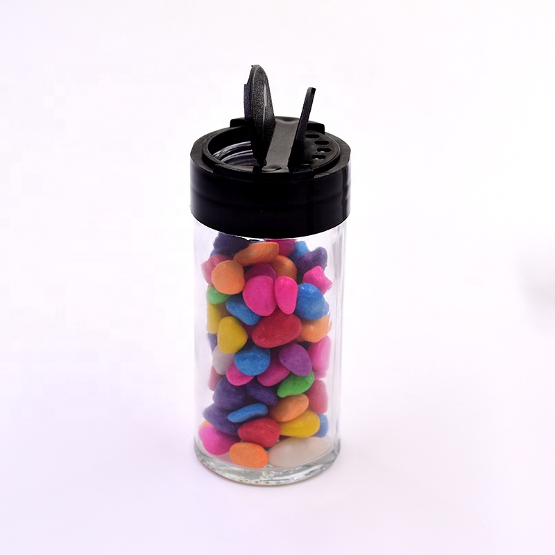 Wholesale 3 OZ 90 ml clear round salt pepper chicken powder Seasoning glass spice jar with screw lid and clear plastic plug