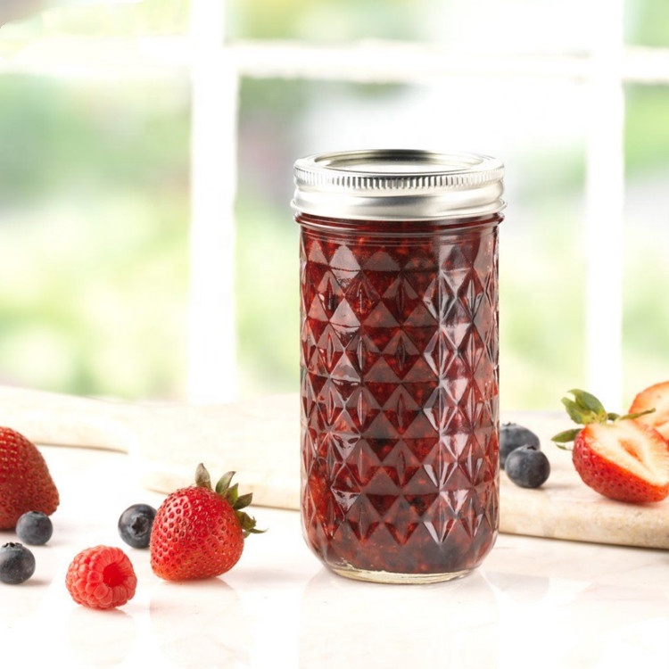 Wholesale 3 oz 4 oz 8 oz 12 oz Wide Mouth Size Quilted Crystal Glass Mason Jar With Sliver Lids for Jam Jelly