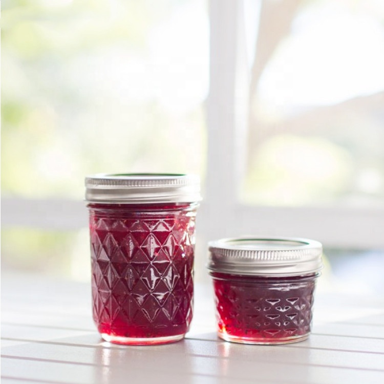 Wholesale 3 oz 4 oz 8 oz 12 oz Wide Mouth Size Quilted Crystal Glass Mason Jar With Sliver Lids for Jam Jelly