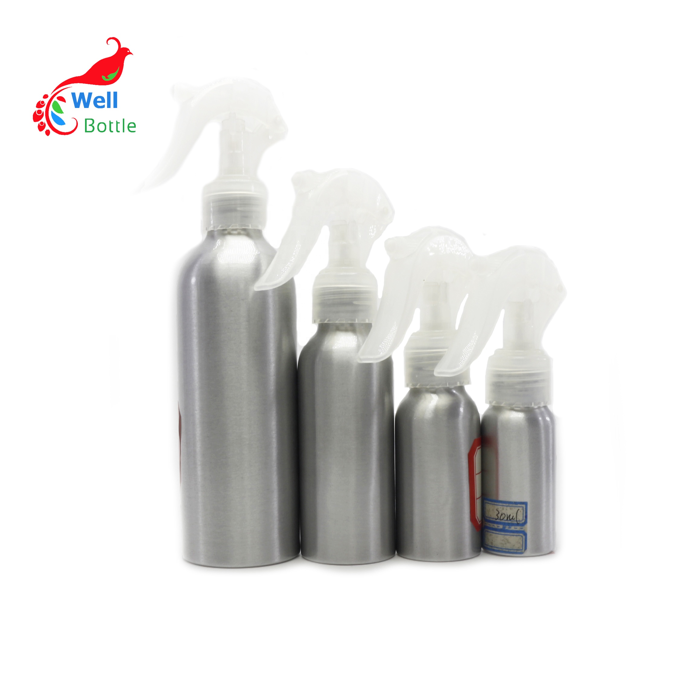 Wholesale 30 50 100 120 150 250 500 ml aluminum spray trigger cosmetic container bottle with atomizer cap AB319E