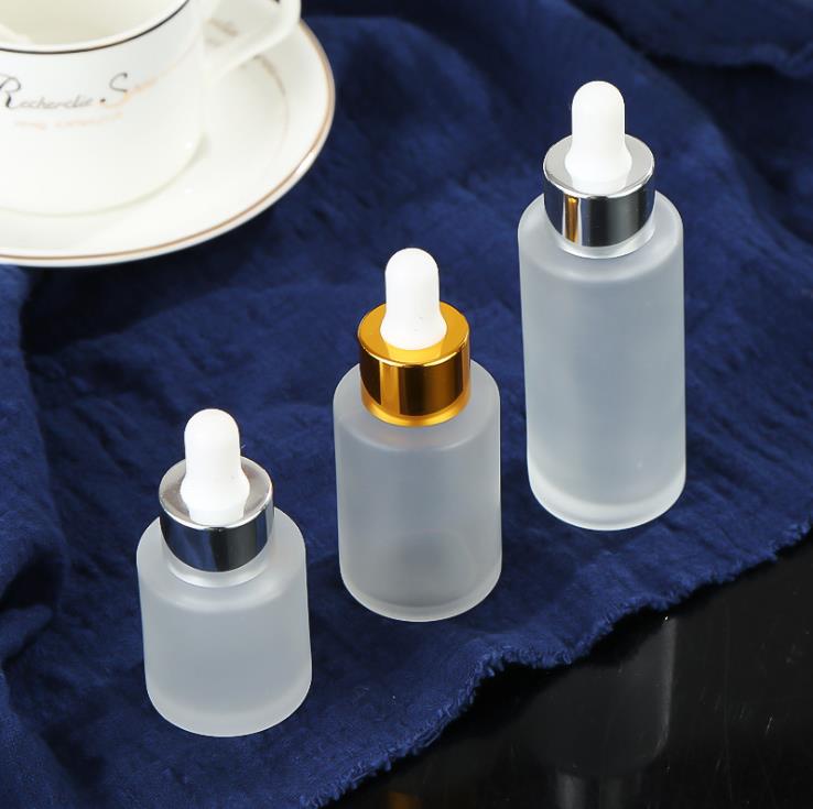 Wholesale 30 50 60 100 120 150 ml empty serum oil cosmetic packaging round frosted glass bottle with dropper