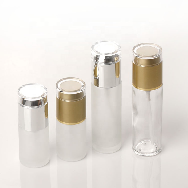 Wholesale 30 60ml Frosted Glass Bottle Diffuser Empty Skin Care Serum Lotion Pump Bottle with Silver Treatment Pump