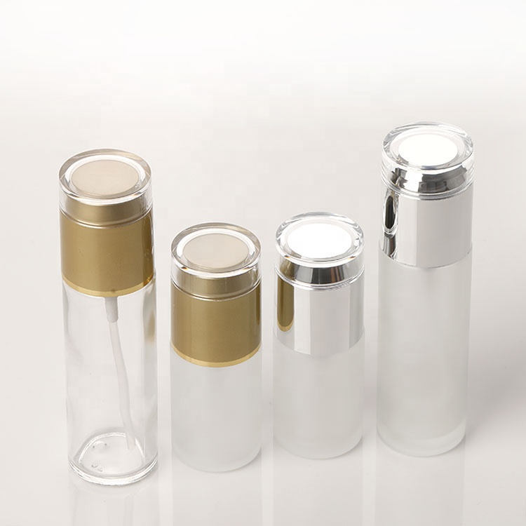 Wholesale 30 60ml Frosted Glass Bottle Diffuser Empty Skin Care Serum Lotion Pump Bottle with Silver Treatment Pump