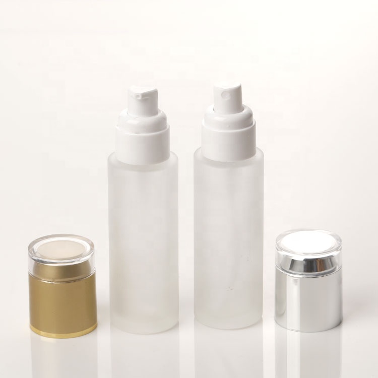 Wholesale 30 60ml Frosted Glass Bottle Diffuser Empty Skin Care Serum Lotion Pump Bottle with Silver Treatment Pump