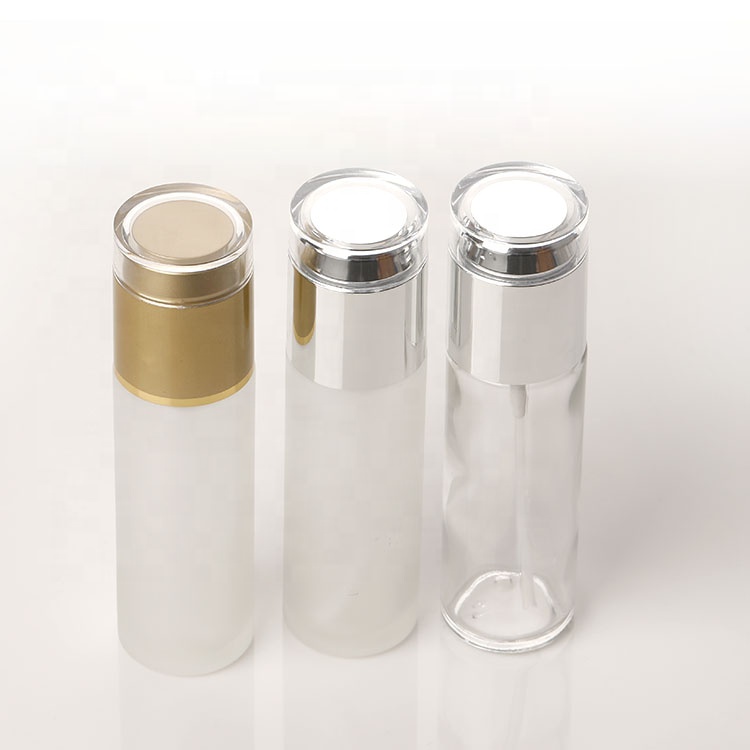 Wholesale 30 60ml Frosted Glass Bottle Diffuser Empty Skin Care Serum Lotion Pump Bottle with Silver Treatment Pump
