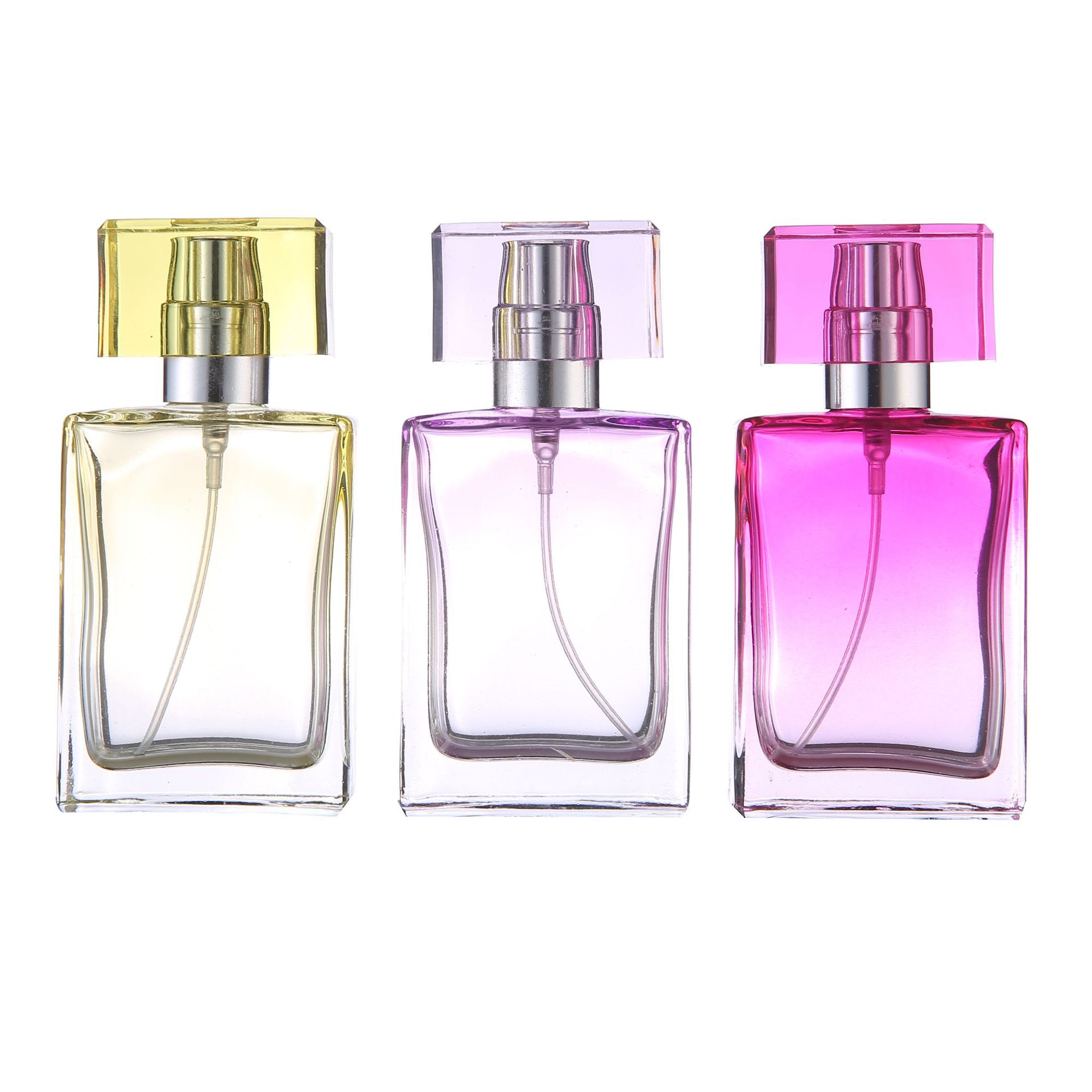 Wholesale 30 ML Square Shape Hot Selling Customized Logo Gradient Refillable Decorative Empty Glass Spray Perfume Bottles