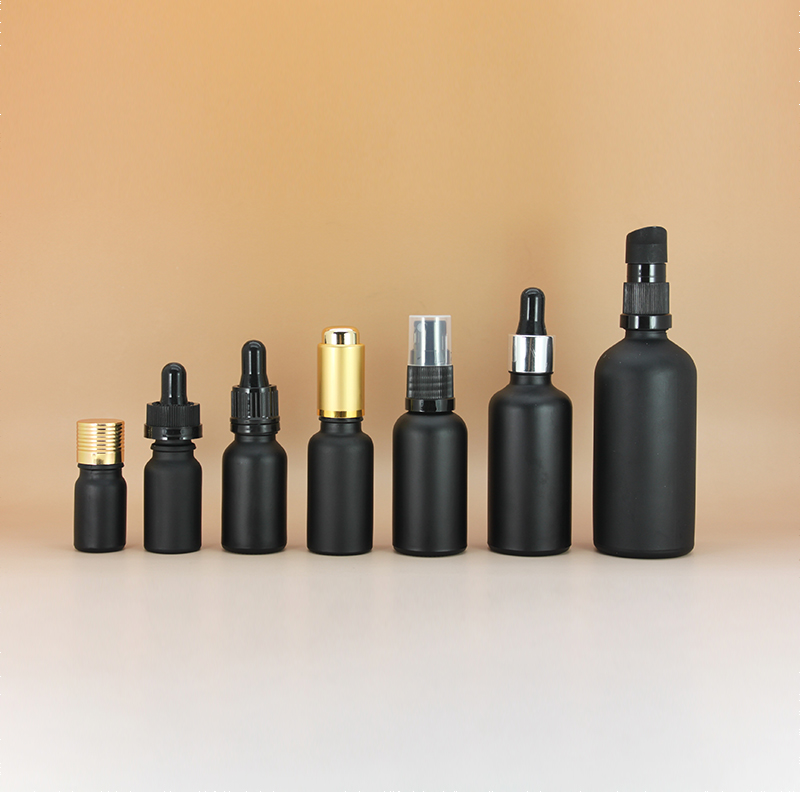 Wholesale 30 ml 50 ml 100 ml black frosted glass dropper bottle for essential oil 30ml