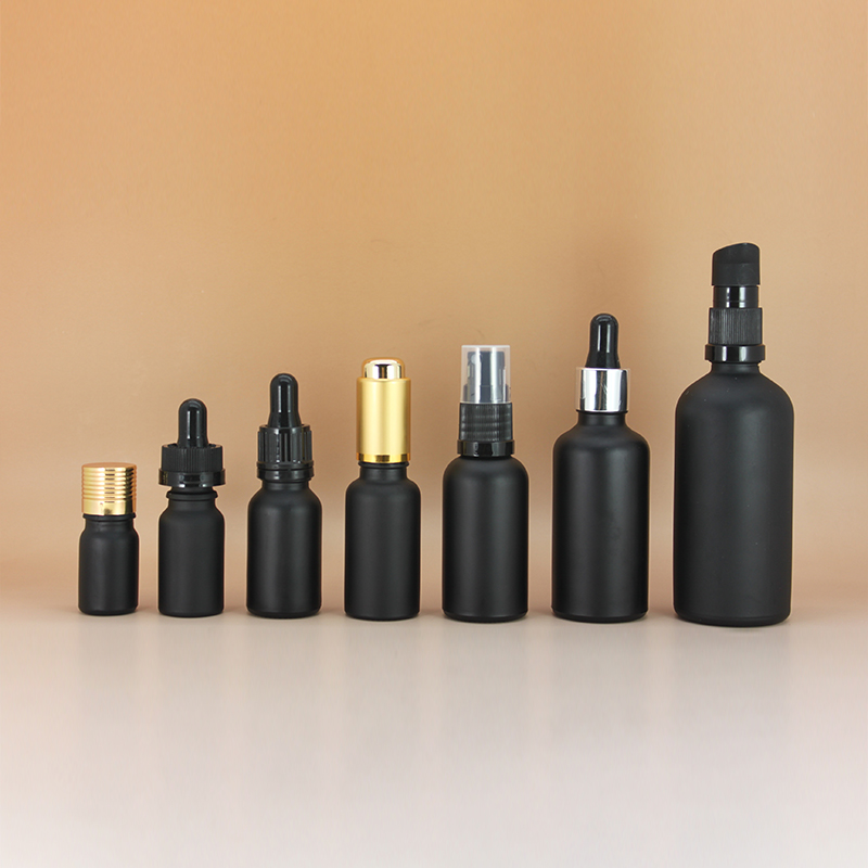 Wholesale 30 ml 50 ml 100 ml black frosted glass dropper bottle for essential oil 30ml