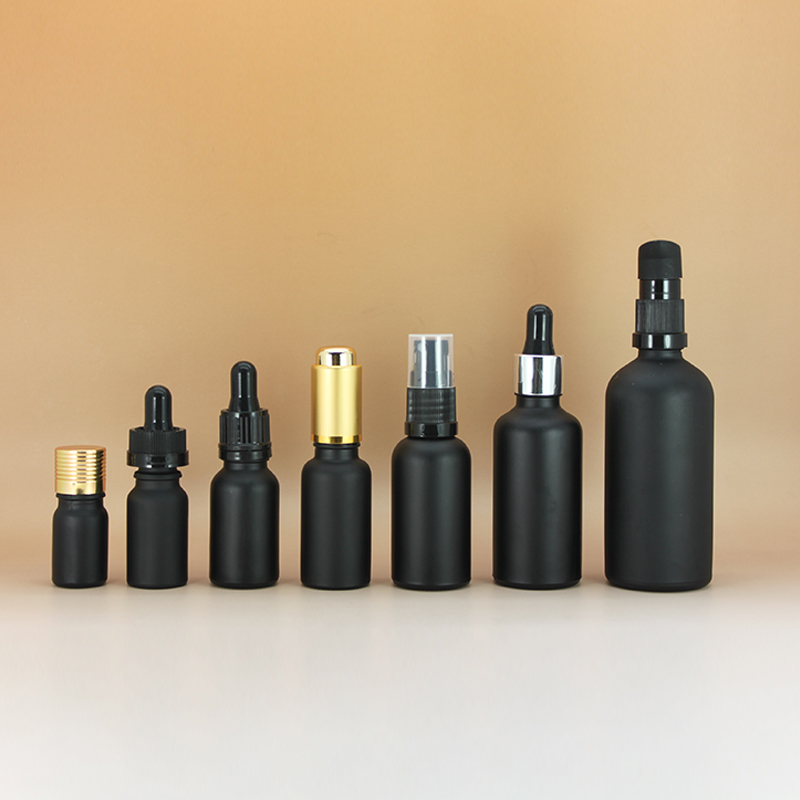 Wholesale 30 ml 50 ml 100 ml black frosted glass dropper bottle for essential oil 30ml