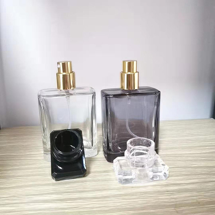 Wholesale 30 ml 50ml 100ml Clear matte frosted scrub Black China Empty Flacon clear Glass Perfume Bottle with black PP cap