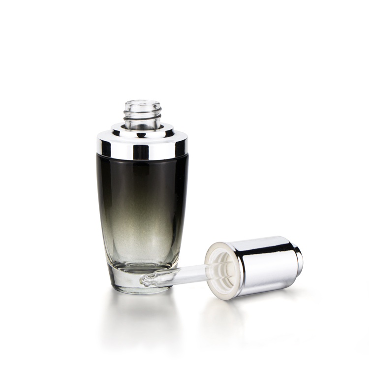 Wholesale 30 ml anointed oil glass packaging bottles white unique silk screen printing dropper bottle with silver ring